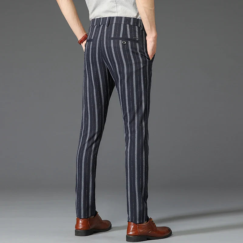 pantalon homme rayé, pantalon habillé premium, pantalon homme slim, pantalon homme élégant, pantalon de bureau homme