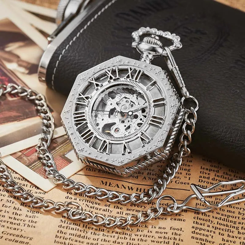 Montre pour homme, Montre luxueuse, Montre de luxe, Montre de poche vintage, Montre de poche argentée, Montre de poche mécanique classique, Montre de poche hexagonale