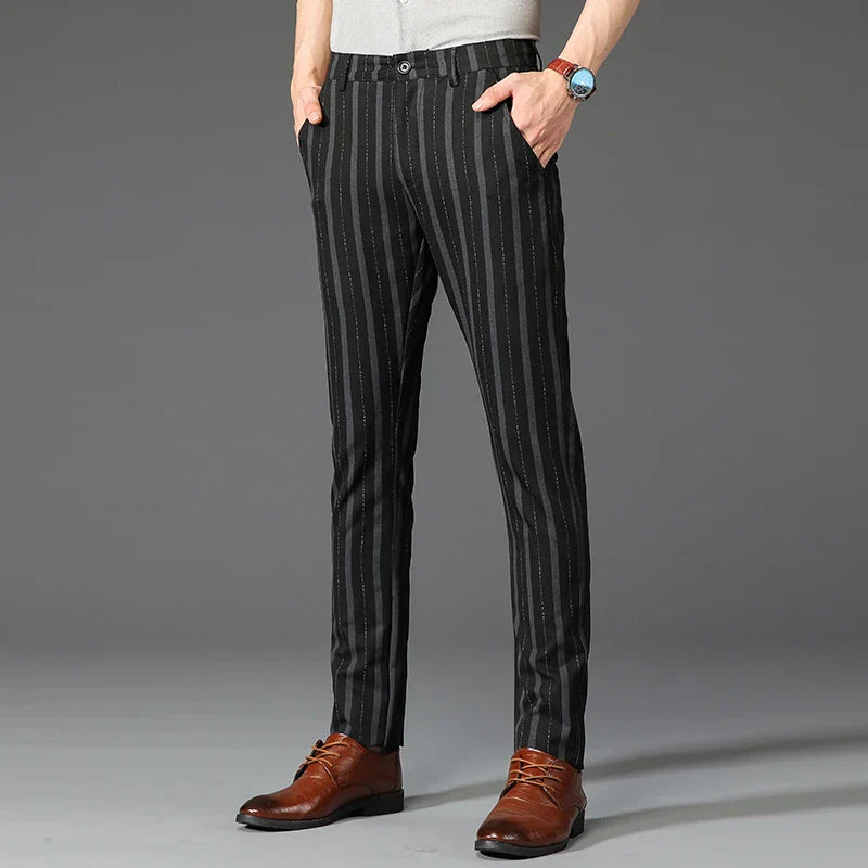 pantalon homme rayé, pantalon habillé premium, pantalon homme slim, pantalon homme élégant, pantalon de bureau homme
