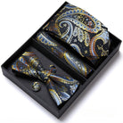 coffret cravate nœud papillon, ensemble cravate imprimée, accessoire homme de luxe, boutons de manchette en soie, coffret cadeau pour homme