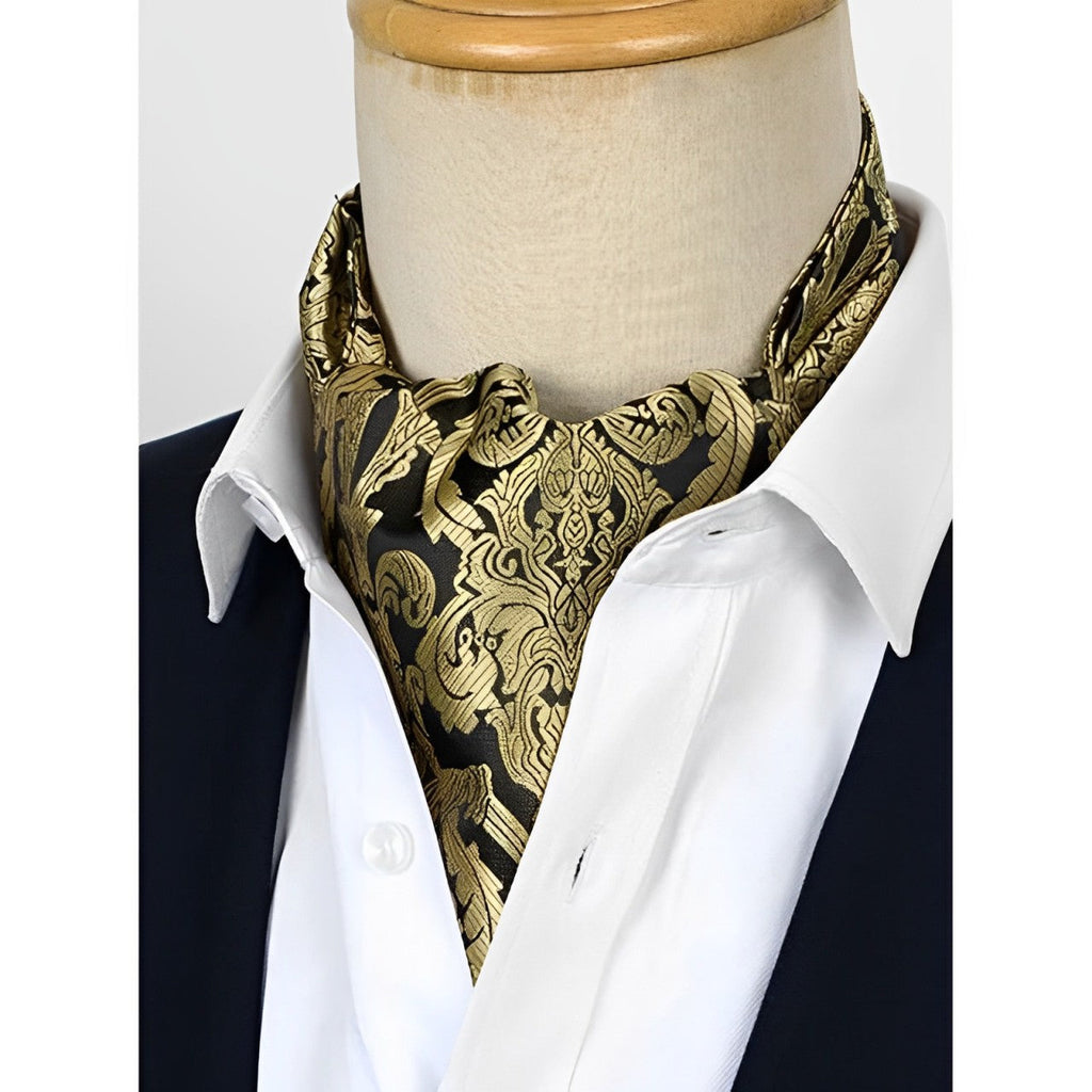 cravate ascot homme, ascot imprimé luxe, accessoire masculin élégant, cravate ascot en polyester, cravate ascot sophistiquée