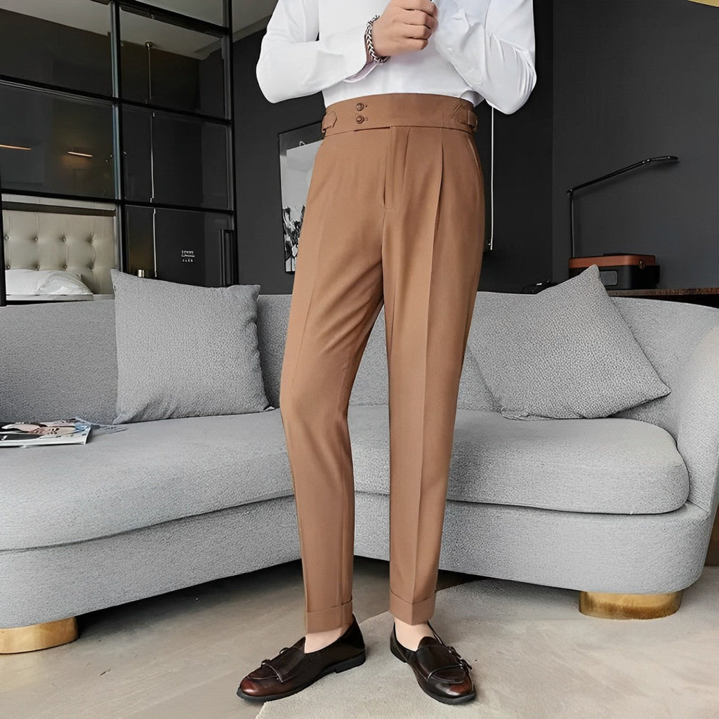 pantalon taille haute homme, pantalon slim habillé, pantalon homme élégant, pantalon formel taille haute, pantalon homme polyester