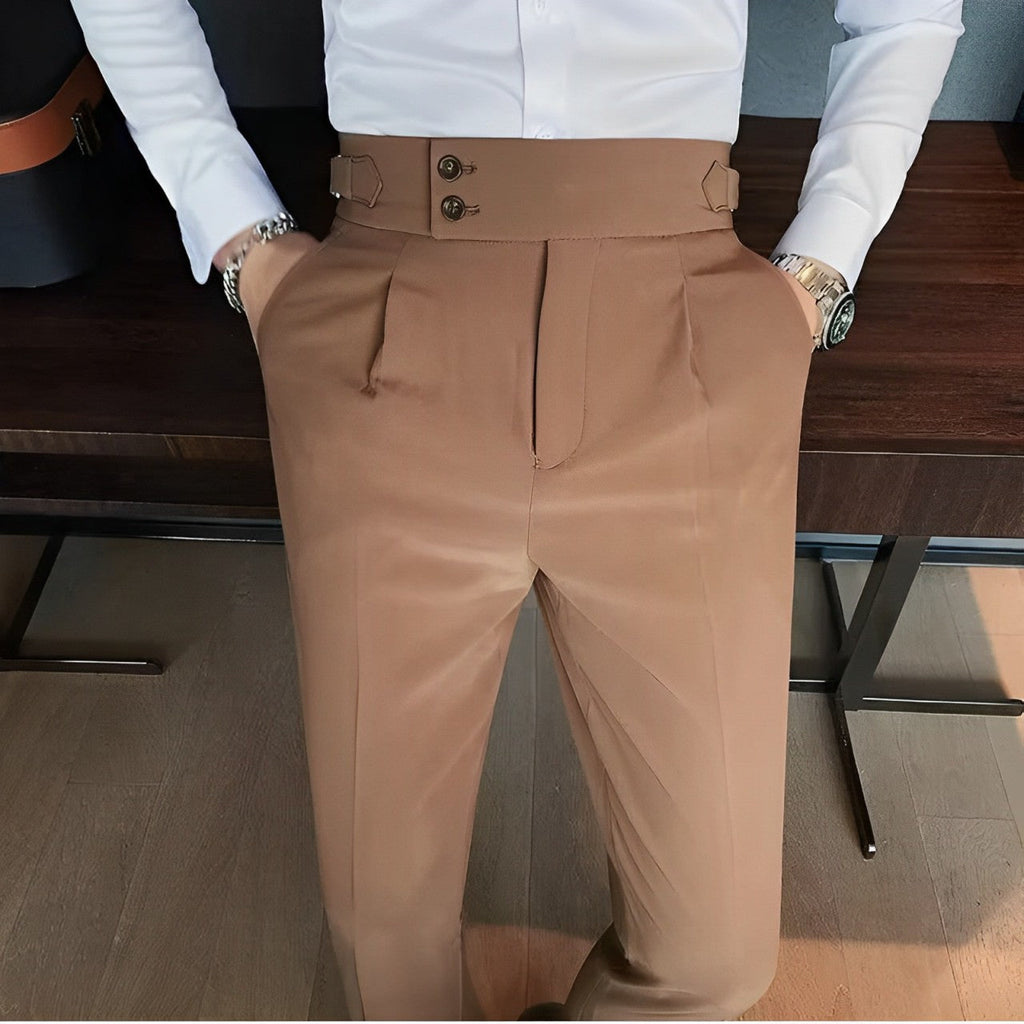 pantalon taille haute homme, pantalon slim habillé, pantalon homme élégant, pantalon formel taille haute, pantalon homme polyester