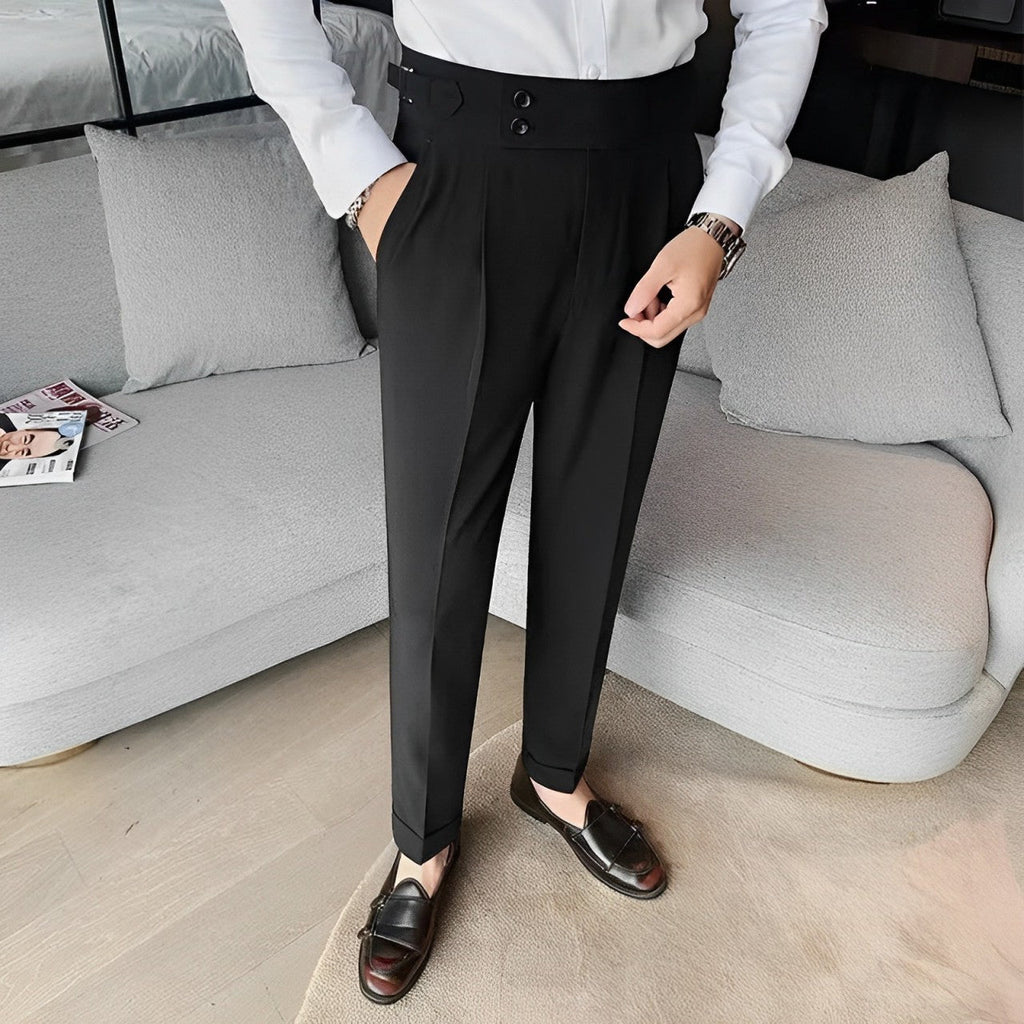 pantalon taille haute homme, pantalon slim habillé, pantalon homme élégant, pantalon formel taille haute, pantalon homme polyester