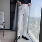 pantalon taille haute homme, pantalon slim habillé, pantalon homme élégant, pantalon formel taille haute, pantalon homme polyester