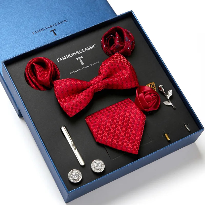 coffret cravate homme, ensemble accessoires masculins, coffret cadeau gentleman, cravate élégante, boutons de manchette