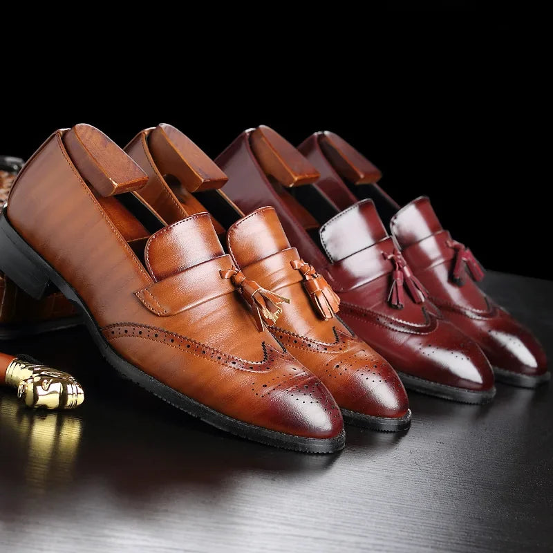 mocassin homme élégant, chaussure à glands homme, mocassin brogue homme, chaussure de ville marron, chaussure homme formelle