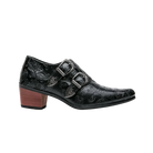 chaussure homme vintage, chaussure homme boucle, chaussure homme talon bloc, chaussure homme marron motif, chaussure de ville originale