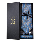 coffret cravate luxe, cravate imprimée en soie, accessoire homme formel, boutons de manchette et pochette, cravate design exclusif
