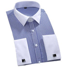 chemise habillée slim fit homme, chemise habillée avec boutons de manchette, chemise habillée bleue et blanche