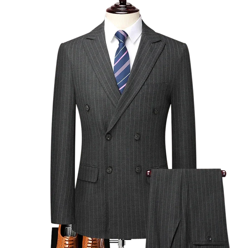 Costume Croisé Homme Rayures Craie Gris Anthracite, Costume Homme Slim, Costume Homme, Costume