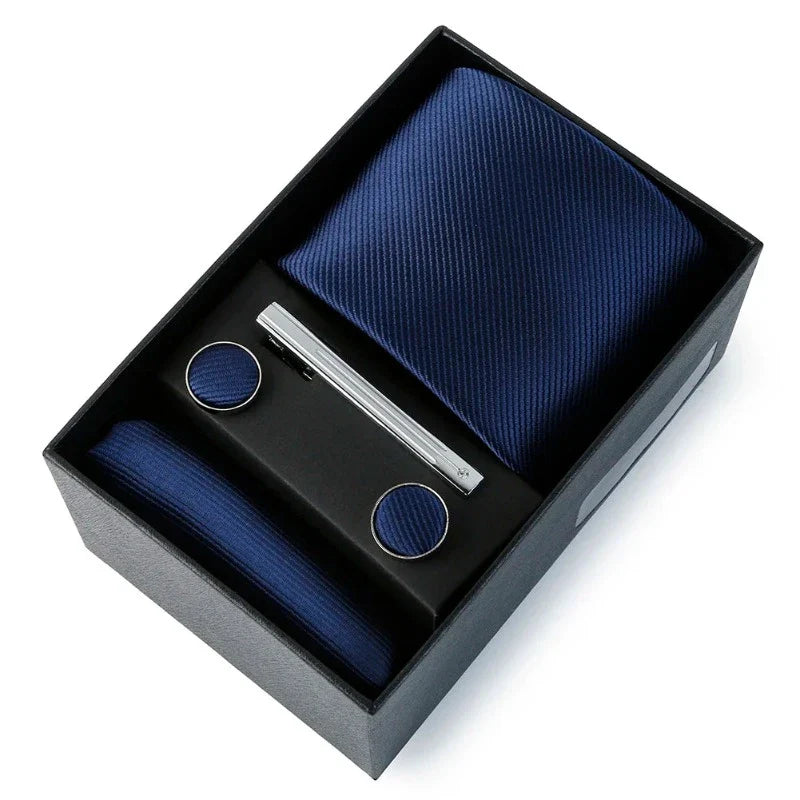 coffret cravate unie, cravate en soie et polyester, accessoire homme élégant, boutons de manchette de luxe, coffret cadeau pour homme