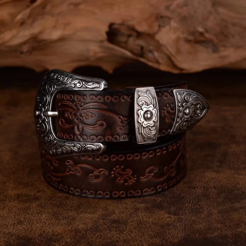 ceinture homme style western, ceinture en cuir de vache, boucle imposante, accessoire homme rustique, ceinture gravée