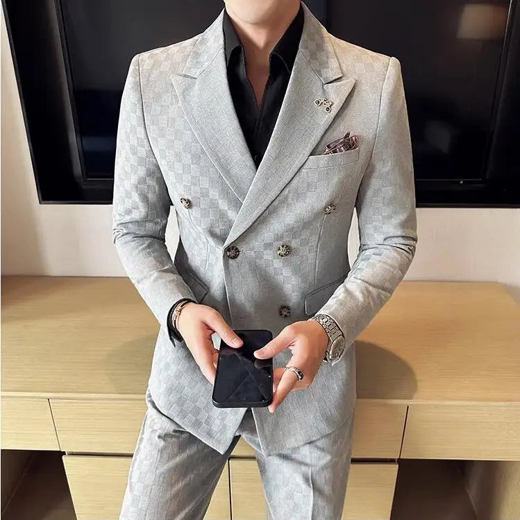 Costume homme quadrillé, Costume homme, Costume quadrillé, Costume croisé, Costume homme croisé, Ensemble homme à carreaux