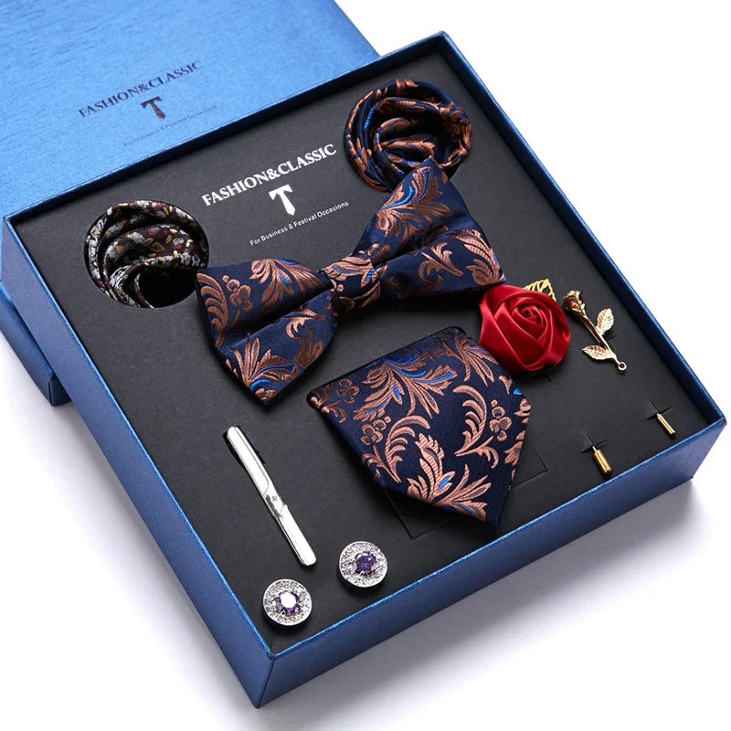 coffret cravate homme, ensemble accessoires masculins, coffret cadeau gentleman, cravate élégante, boutons de manchette