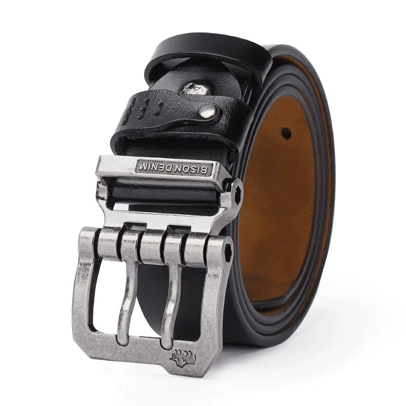 ceinture homme cuir véritable, ceinture bison denim, ceinture casual élégante, accessoire homme luxe, ceinture boucle imposante