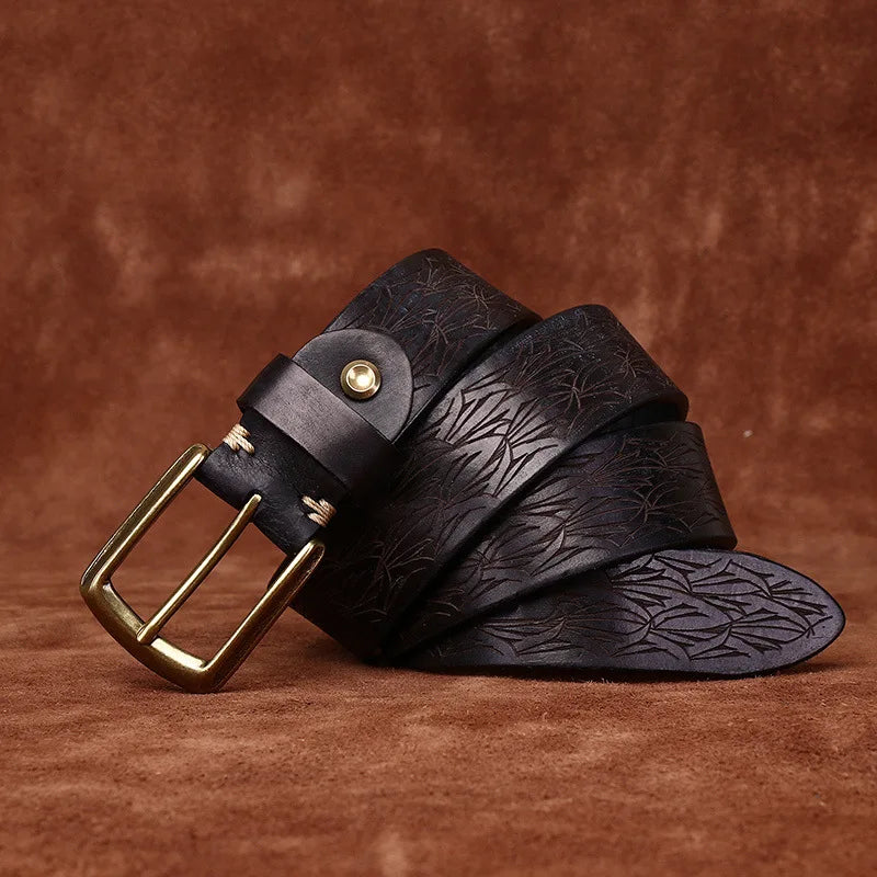ceinture homme cuir gravé, ceinture vintage, accessoire homme élégant, ceinture artisanale, boucle en cuivre