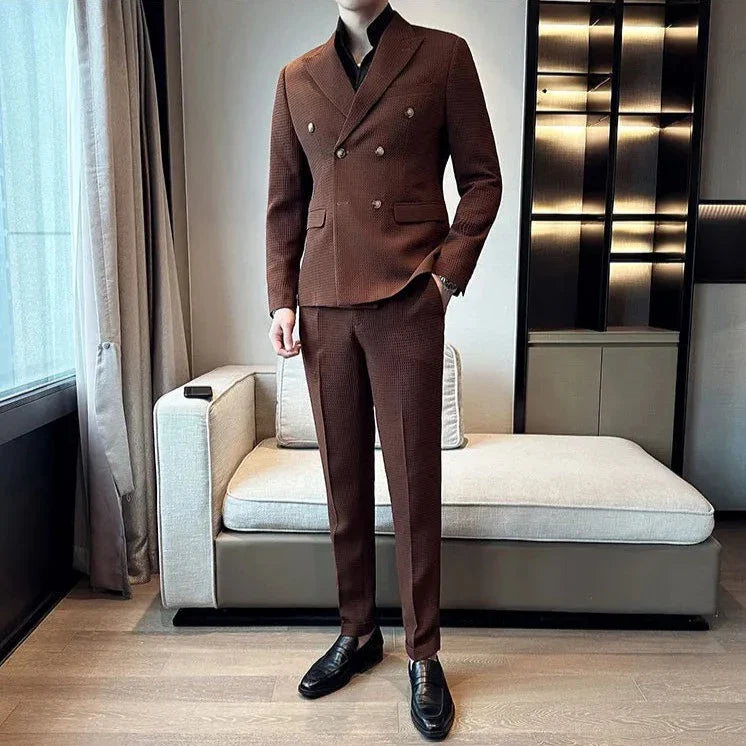 costume croisé homme, costume homme slim fit, costume texturé homme, costume homme moderne, costume mariage homme chic







