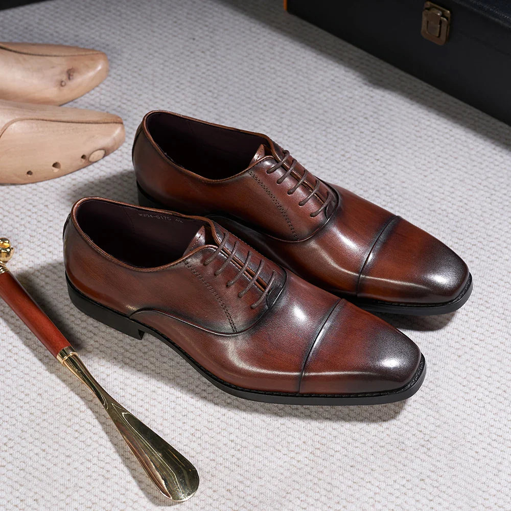 chaussure richelieu homme, chaussure homme patinée, chaussure de ville marron, chaussure formelle classique, chaussure homme bout droit