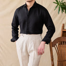 chemise habillée slim homme, chemise habillée homme en lin, chemise slim fit homme, chemise élégante homme, chemise en lin bleue homme