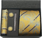 coffret cravate en soie, cravate imprimée de luxe, accessoire homme élégant, coffret cadeau pour homme, boutons de manchette et pochette