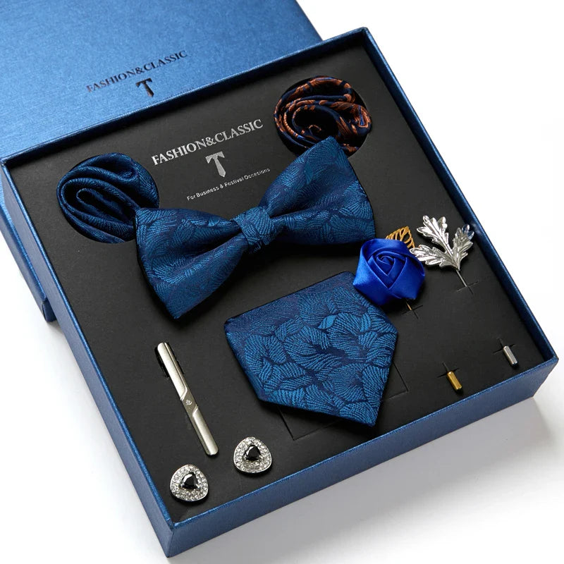 coffret cravate homme, ensemble accessoires masculins, coffret cadeau gentleman, cravate élégante, boutons de manchette