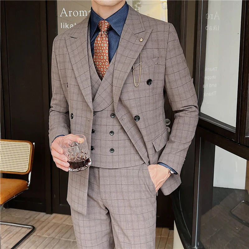 Costume Maximus, Costume Homme Croisé à Carreaux, Costume Homme Croisé, Costume Homme Complet, Costume Homme, Costume Croisé, Costume Carreaux, Costume