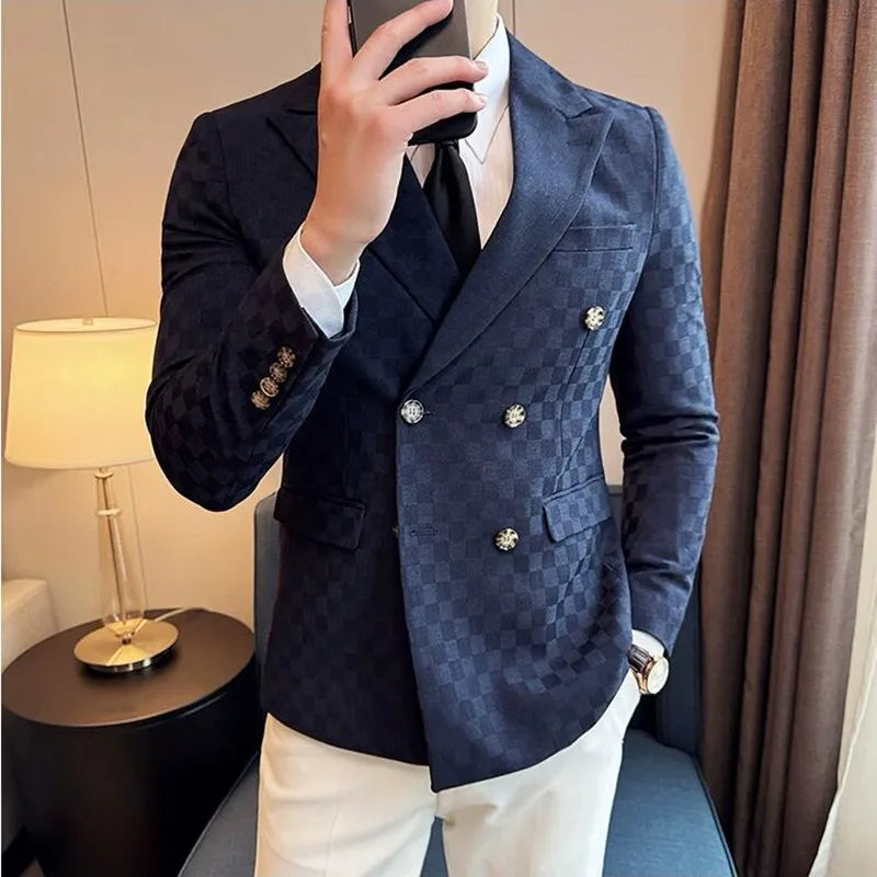 veste homme croisée carreaux, veste homme quadrillée, veste homme élégante, blazer homme style anglais, costume croisé



