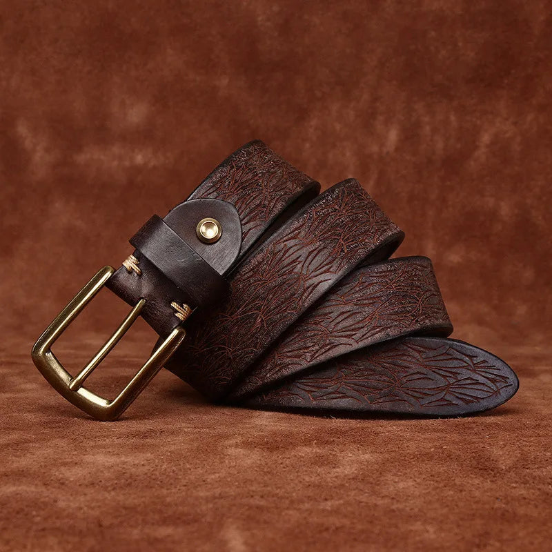 ceinture homme cuir gravé, ceinture vintage, accessoire homme élégant, ceinture artisanale, boucle en cuivre