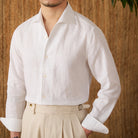 chemise habillée slim homme, chemise habillée homme en lin, chemise élégante homme, chemise en lin slim fit, chemise en lin bleue homme