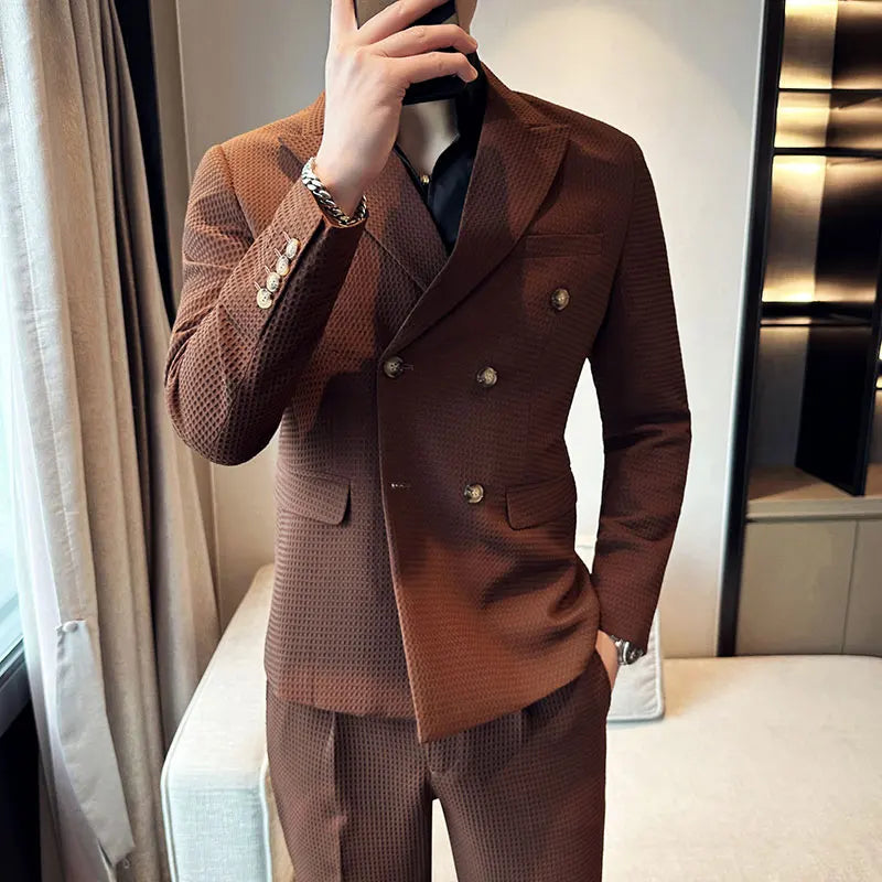 costume croisé homme, costume homme slim fit, costume texturé homme, costume homme moderne, costume mariage homme chic







