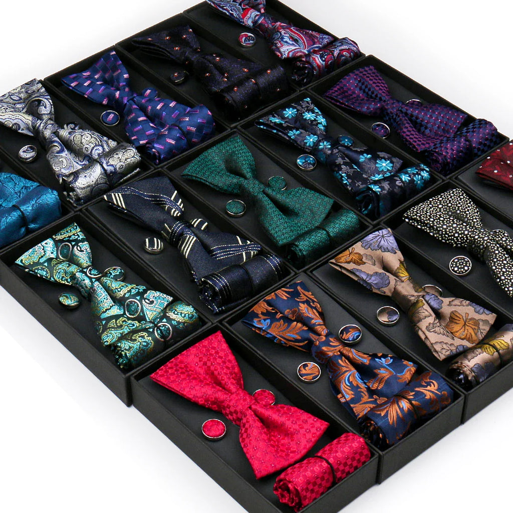 coffret cravate nœud papillon, nœud papillon imprimé, accessoire homme élégant, coffret cadeau masculin, ensemble cravate sophistiqué