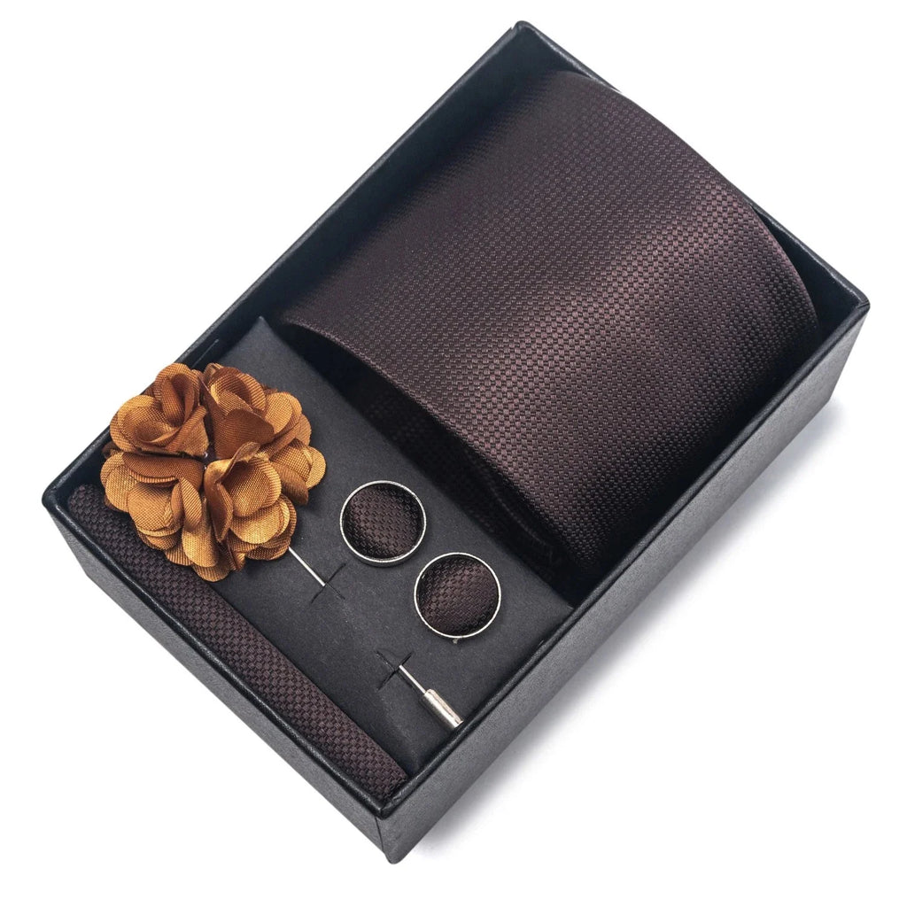 coffret cravate unie, cravate en soie luxe, ensemble accessoires homme, épingle de revers pour homme, cravate pour mariage