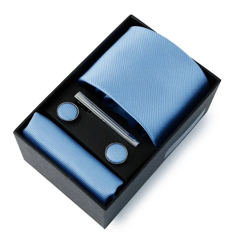coffret cravate unie, cravate en soie et polyester, accessoire homme élégant, boutons de manchette de luxe, coffret cadeau pour homme