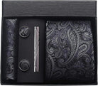 coffret cravate en soie, cravate imprimée de luxe, accessoire homme élégant, coffret cadeau pour homme, boutons de manchette et pochette