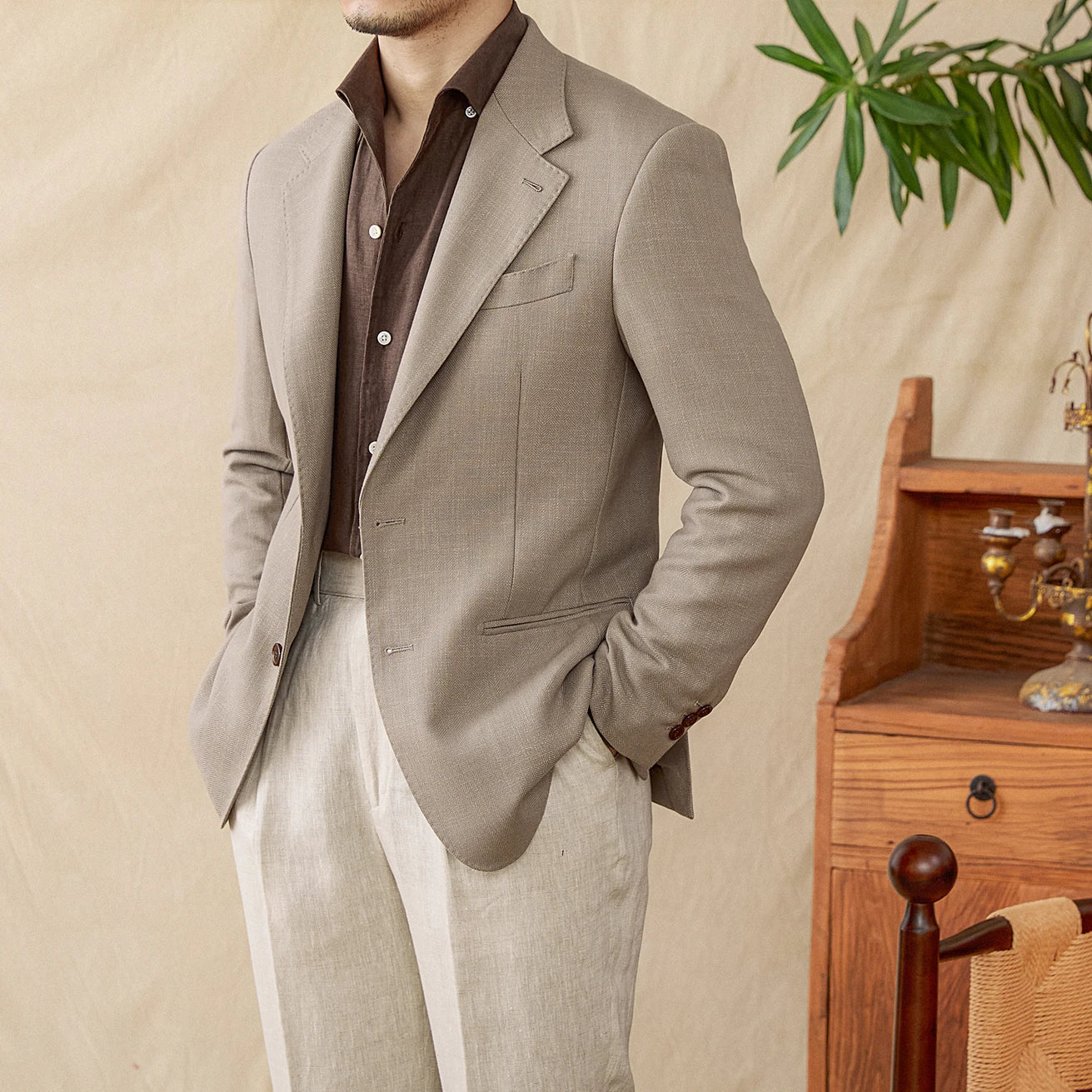 blazer homme en lin slim, blazer beige homme, blazer chic homme, blazer mariage, blazer casual chic