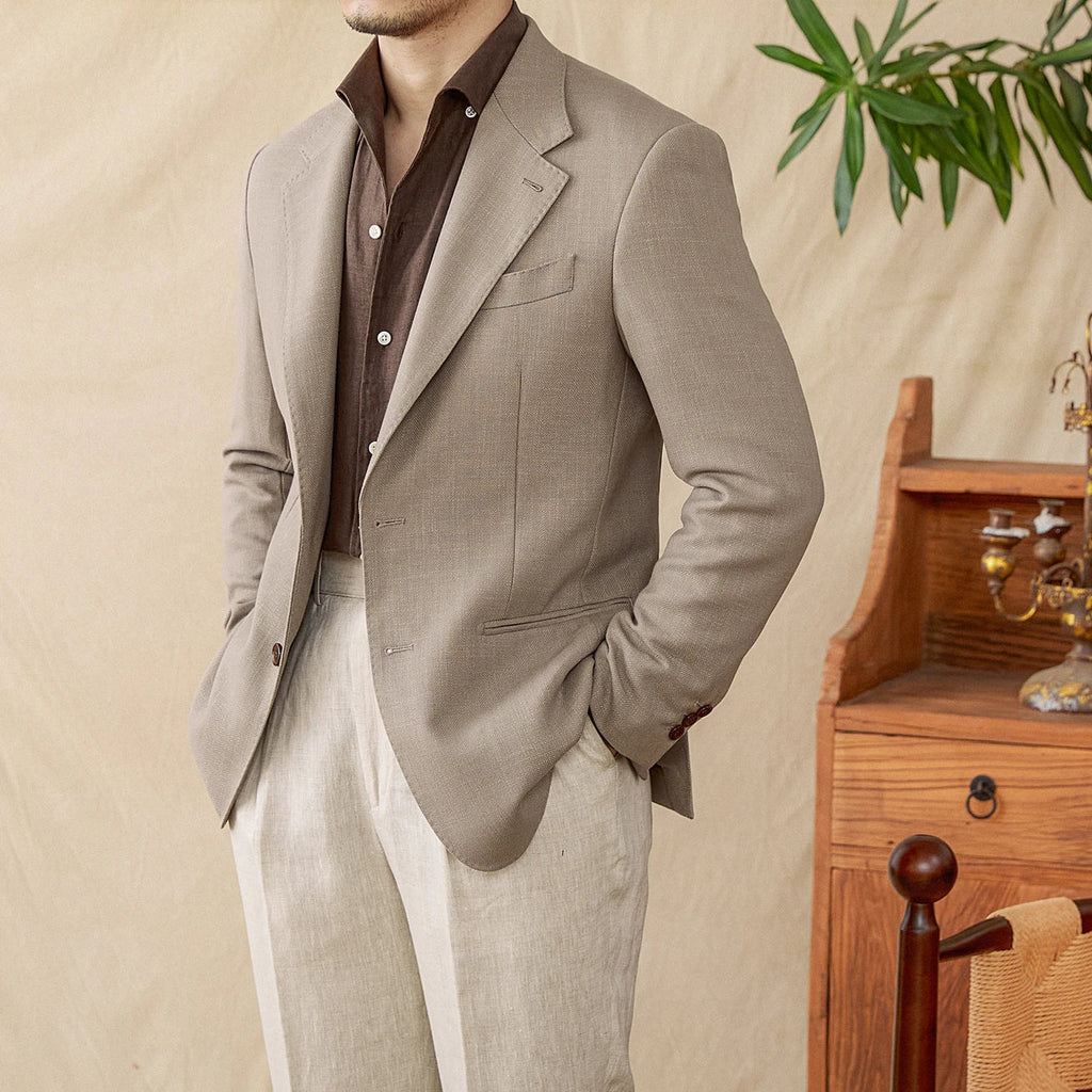blazer homme en lin slim, blazer beige homme, blazer chic homme, blazer mariage, blazer casual chic
