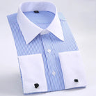 chemise habillée slim fit homme, chemise habillée avec boutons de manchette, chemise habillée bleue et blanche