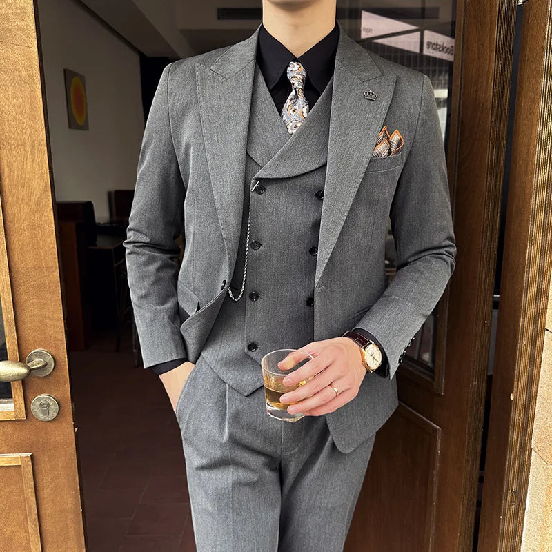 Costume Slim, Costume Homme Slim Fit, Costume Homme Complet, Costume Homme, Costume avec Gilet Croisé, Costume