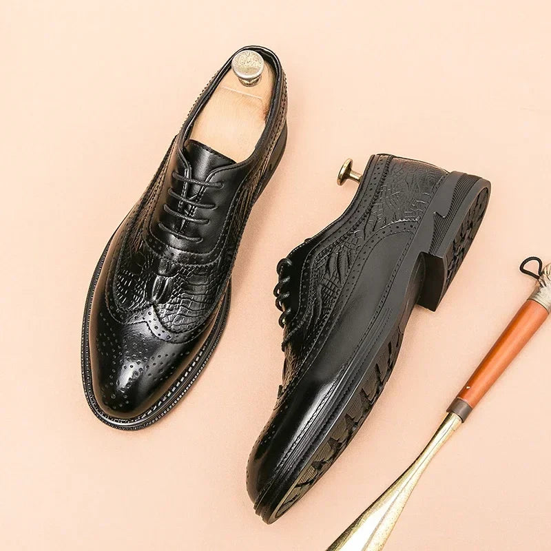 Chaussure de ville marron, Chaussure brogue pour homme, Chaussure de luxe en cuir, Chaussure à lacets formelle



