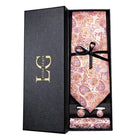 coffret cravate luxe, cravate imprimée en soie, accessoire homme formel, boutons de manchette et pochette, cravate design exclusif