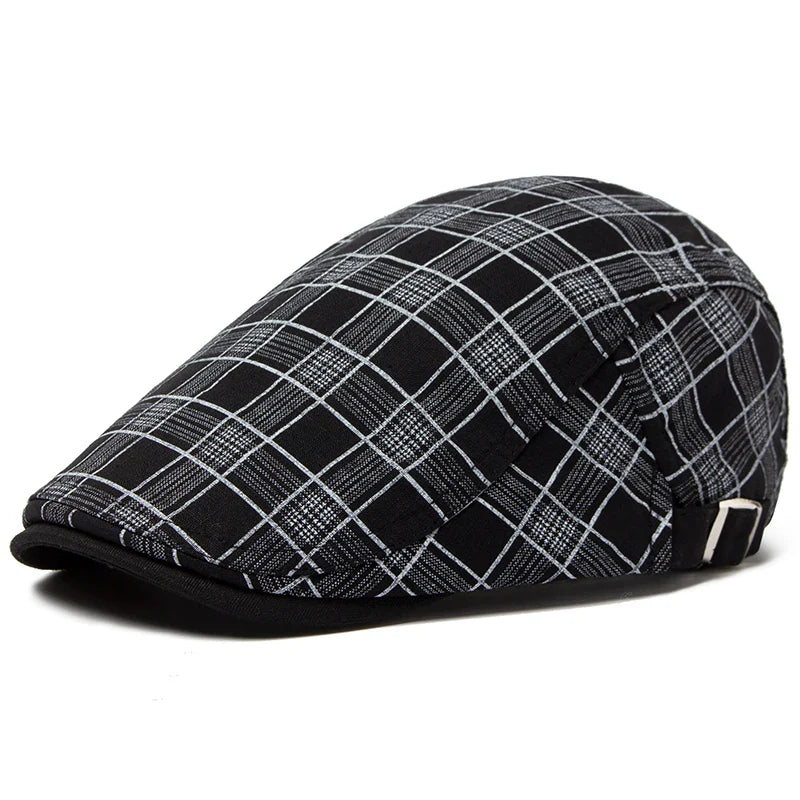 béret homme carreaux, béret en coton, accessoire homme vintage, béret design rétro, béret ajustable homme