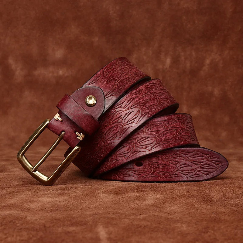 ceinture homme cuir gravé, ceinture vintage, accessoire homme élégant, ceinture artisanale, boucle en cuivre