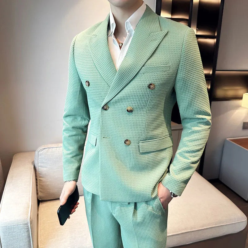 costume croisé homme, costume homme slim fit, costume texturé homme, costume homme moderne, costume mariage homme chic







