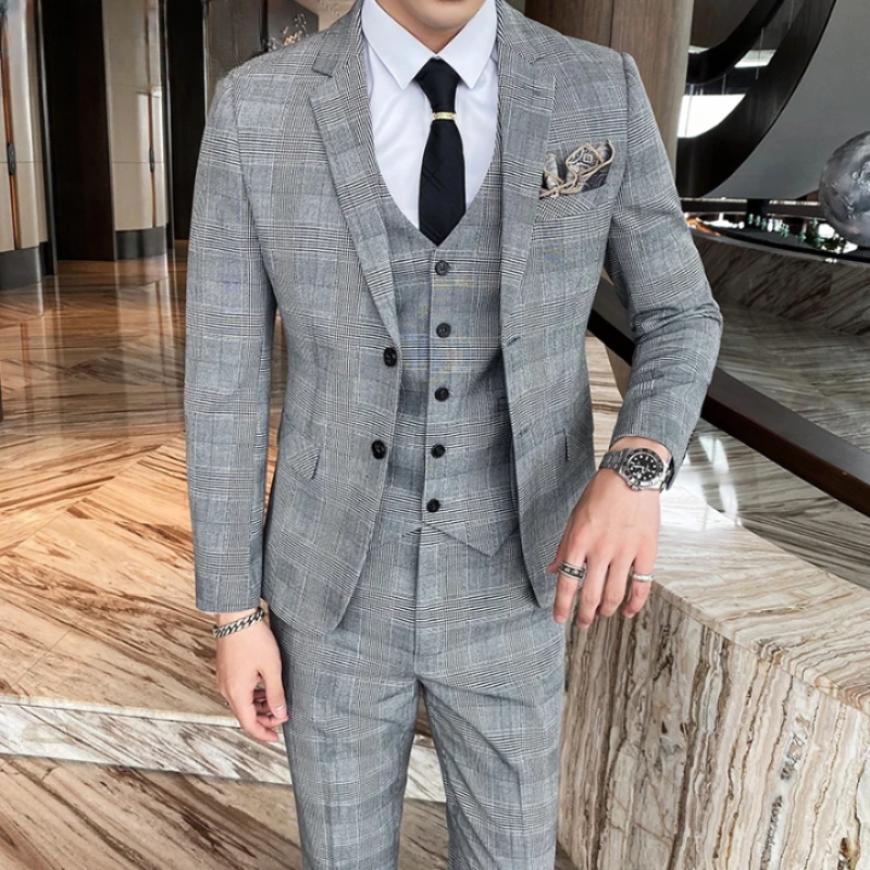 Costume 3 Pièces à Carreaux Slim Fit, Costume 3 Pièces à Carreaux, Costume 3 Pièces Slim Fit, Costume 3 Pièces Moderne, Costume 3 Pièces Complet, Costume 3 Pièces Classique, Costume 3 Pièces