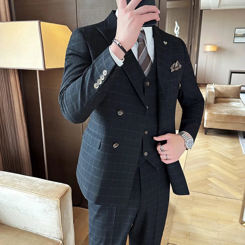 Costume Homme à Carreaux, Costume Homme Slim Fit, Costume Homme Croisé, Costume Homme Complet, Costume Homme, Costume Croisé, Costume 3 Pièces Slim Fit, Costume 3 Pièces Moderne, Costume 3 Pièces Croisé à Carreaux, Costume 3 Pièces Croisé, Costume 3 Pièces Carreaux, costume 3 Pièces