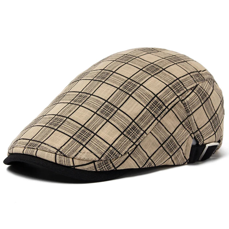 béret homme carreaux, béret en coton, accessoire homme vintage, béret design rétro, béret ajustable homme