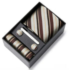 coffret cravate homme, cravate rayée en soie, accessoire masculin élégant, boutons de manchette en soie, coffret cadeau de luxe