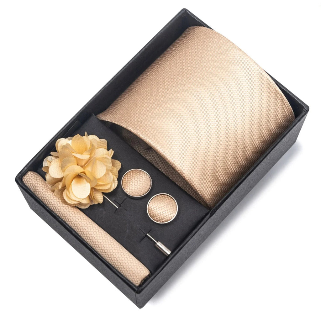 coffret cravate unie, cravate en soie luxe, ensemble accessoires homme, épingle de revers pour homme, cravate pour mariage