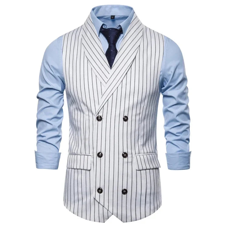 gilet homme rayé, gilet homme croisé, gilet homme slim, gilet homme élégant, veste sans manches rayée